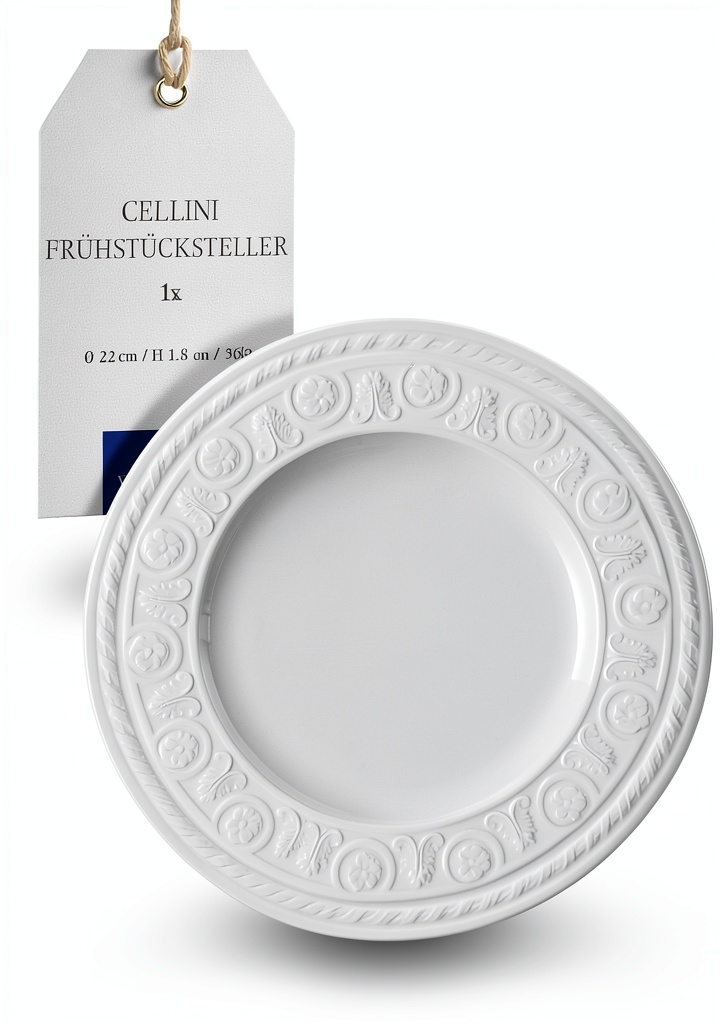 Villeroy Boch Classic White Salad Plate displayed on a wooden dining table with a fresh garden salad