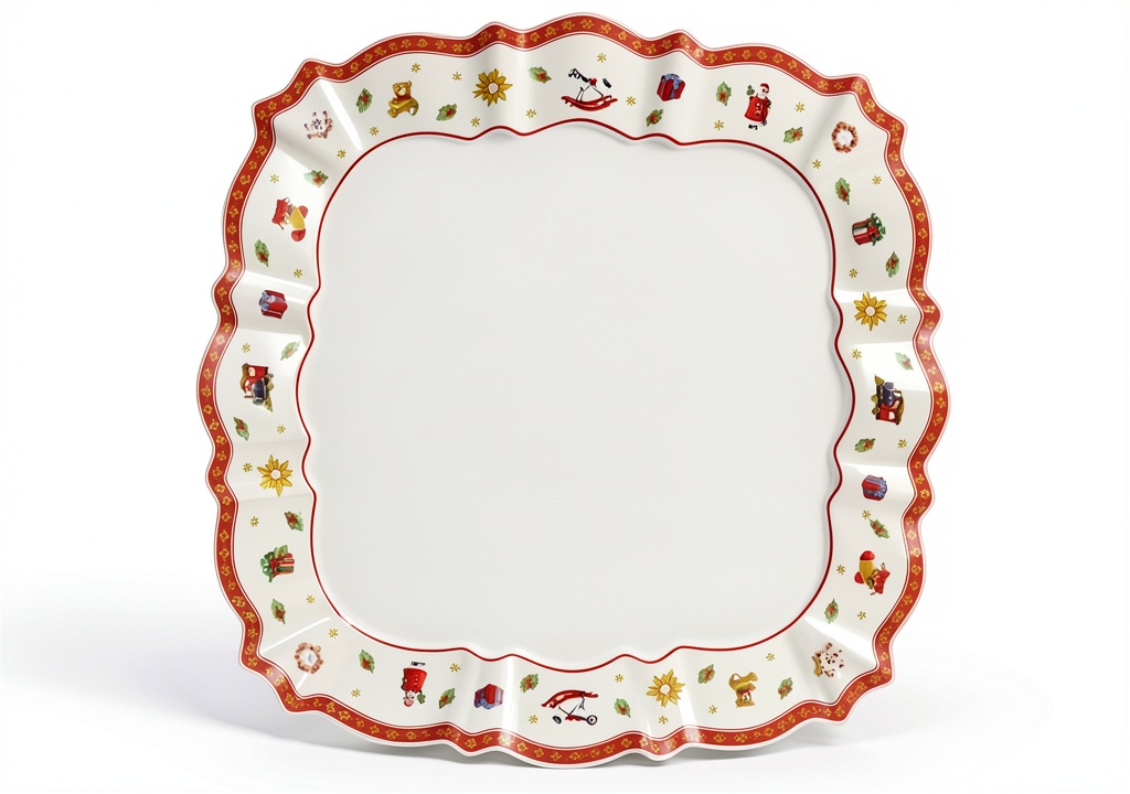Installing Villeroy Boch Toy's Delight Porcelain Plate Festive Serving on a wooden kitchen counter