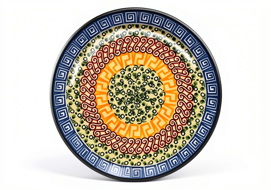 Blue Grecian Sea Polish pottery plate on a dining table