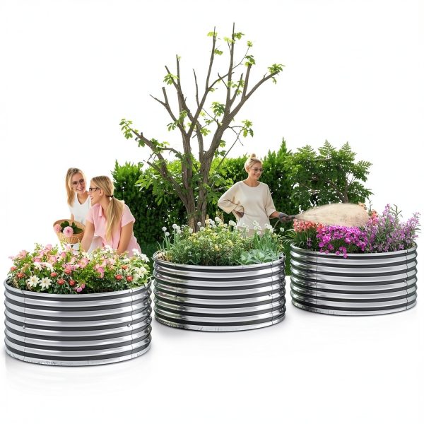 Mostmahes Galvanized Round Garden Bed Silver-6