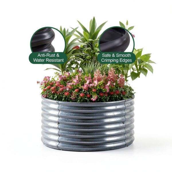Mostmahes Galvanized Round Garden Bed Silver-4