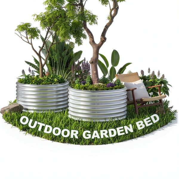 Mostmahes Galvanized Round Garden Bed Silver-5