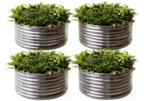 Mostmahes Galvanized Round Garden Bed Silver-0