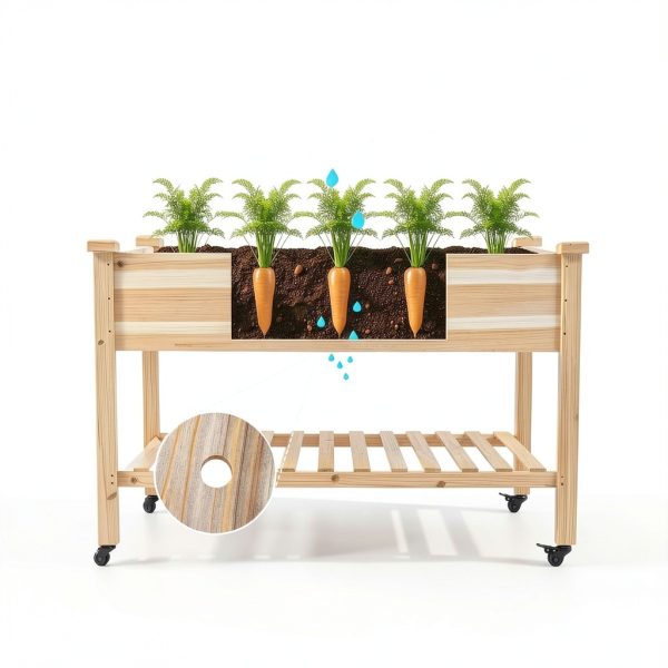QZZIZ Wooden Raised Garden Bed with Wheels 5x15x45 Farmhouse-2