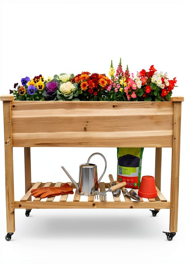 QZZIZ Wooden Raised Garden Bed with Wheels 5x15x45 Farmhouse-5