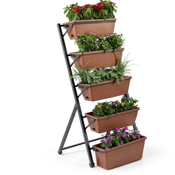 Vertical Garden Planter BIRDROCK HOME 5-Tier Metal Rolling Stand-1