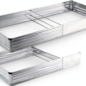 Galvanized Raised Garden Bed Foxlang 8x4x1ft Silver 2‑Pack-0