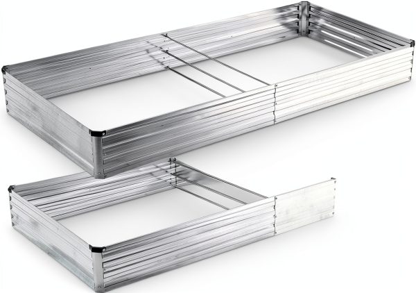 Galvanized Raised Garden Bed Foxlang 8x4x1ft Silver 2‑Pack-0