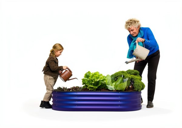 Plant & Plot Raised Garden Bed 4x2x1 ft Modern Oval Metal Outdoor-1