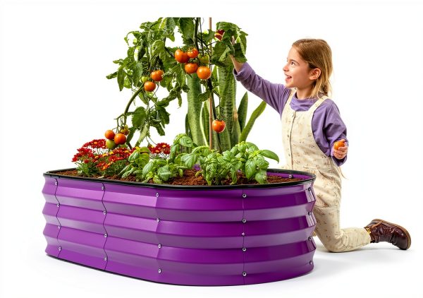 Plant & Plot Raised Garden Bed 4x2x1 ft Modern Oval Metal Outdoor-2