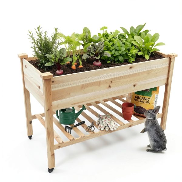 QZZIZ Wooden Raised Garden Bed with Wheels 5x15x45 Farmhouse-3