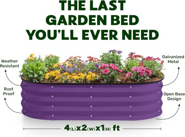 Plant & Plot Raised Garden Bed 4x2x1 ft Modern Oval Metal Outdoor-3