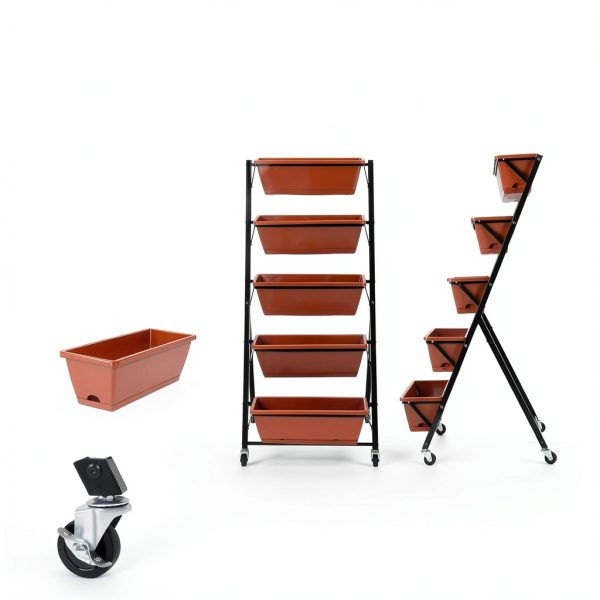 Vertical Garden Planter BIRDROCK HOME 5-Tier Metal Rolling Stand-4