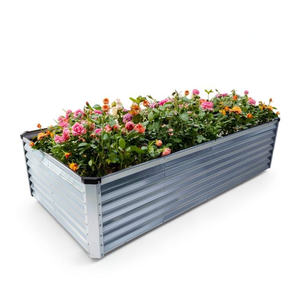 GARDMAX Silver Raised Garden Bed 8x4x2 ft Galvanized Metal Planter-1