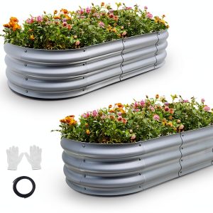 Raised Garden Bed Gardmax Oval Galvanized Silver 4x2x1 ft Pack of 2-0