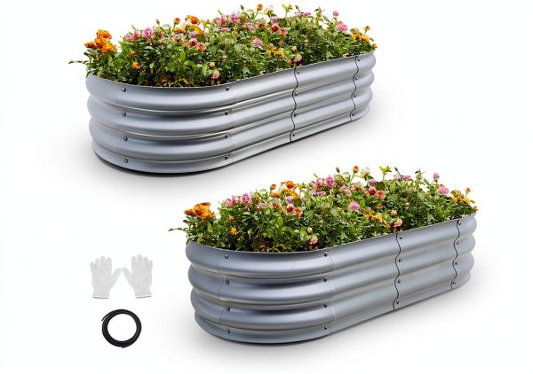 Raised Garden Bed Gardmax Oval Galvanized Silver 4x2x1 ft Pack of 2-0