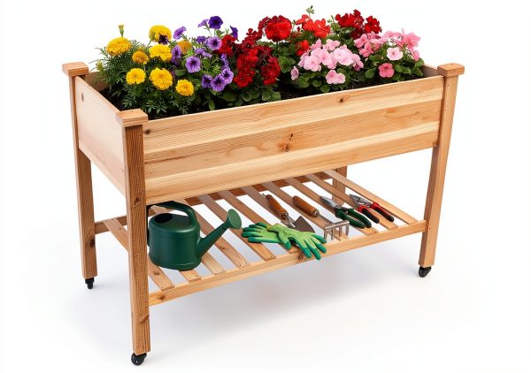 QZZIZ Wooden Raised Garden Bed with Wheels 5x15x45 Farmhouse-0