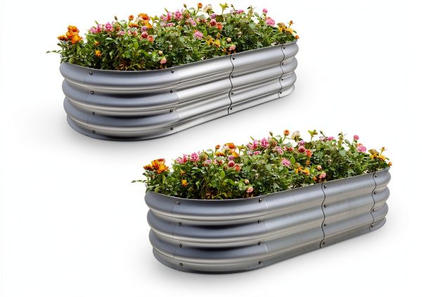 Raised Garden Bed Gardmax Oval Galvanized Silver 4x2x1 ft Pack of 2-6