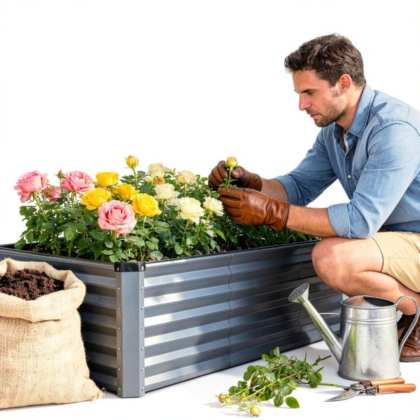 GARDMAX Silver Raised Garden Bed 8x4x2 ft Galvanized Metal Planter-7