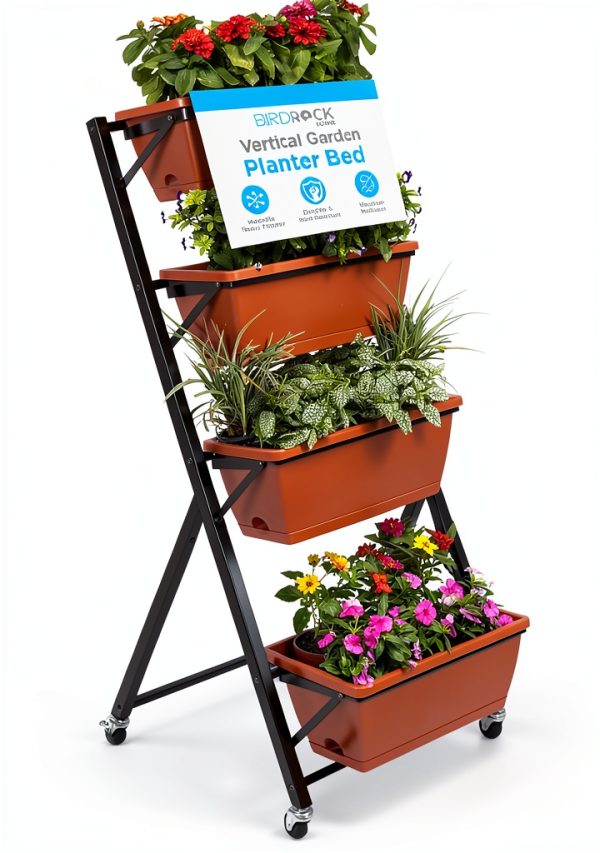 Vertical Garden Planter BIRDROCK HOME 5-Tier Metal Rolling Stand-0