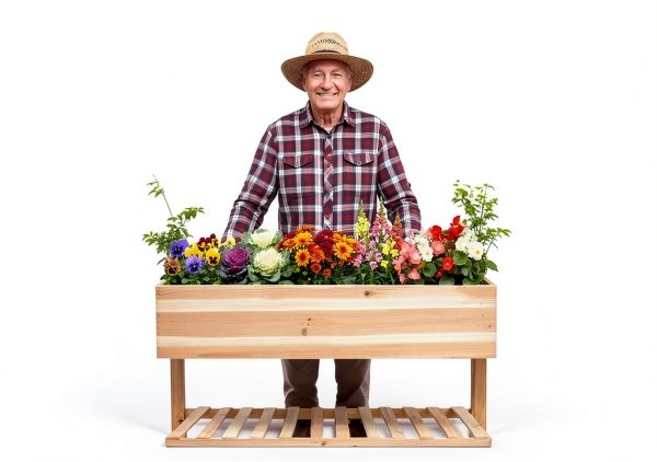 QZZIZ Wooden Raised Garden Bed with Wheels 5x15x45 Farmhouse-1