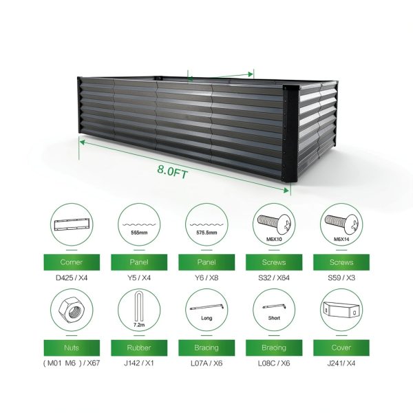 GARDMAX Silver Raised Garden Bed 8x4x2 ft Galvanized Metal Planter-3