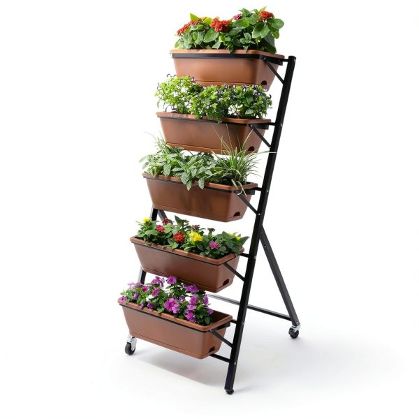 Vertical Garden Planter BIRDROCK HOME 5-Tier Metal Rolling Stand-2