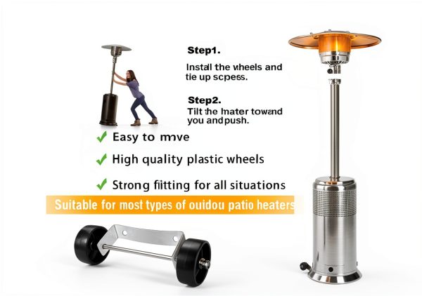 Universal Patio Heater Wheel Kit Birheatry Silver Bracket Black Wheels-2