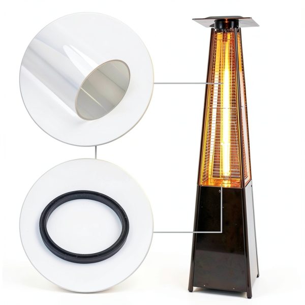 Patio Heater Glass Tube Replacement 49.5" Tall 4" Diameter Heater Parts with Silicone Ring Compatible Fit Four Sided Pyramid Flame OutdoorHeater, Glass Patio Heater for Hiland, fire sense-2