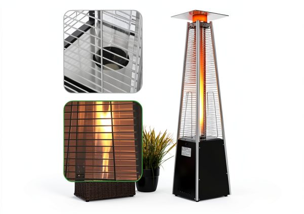 Patio Heater Glass Tube Replacement,49.5" Tall 4" Diameter with Silicone Connecting Ring Compatible with Four-Sided Pyramid Flame Outdoor Heater, Glass Tube Patio Heater for Hiland, Fire Sense-4