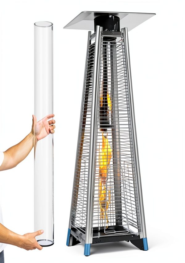 Patio Heater Replacement Parts - 49.5" Tall 4" Diameter - Quartz Glass Tube - Compatible with Four-Sided Pyramid Flame Outdoor Heater - with Neoprene Rubber Silicone Connecting Ring-3
